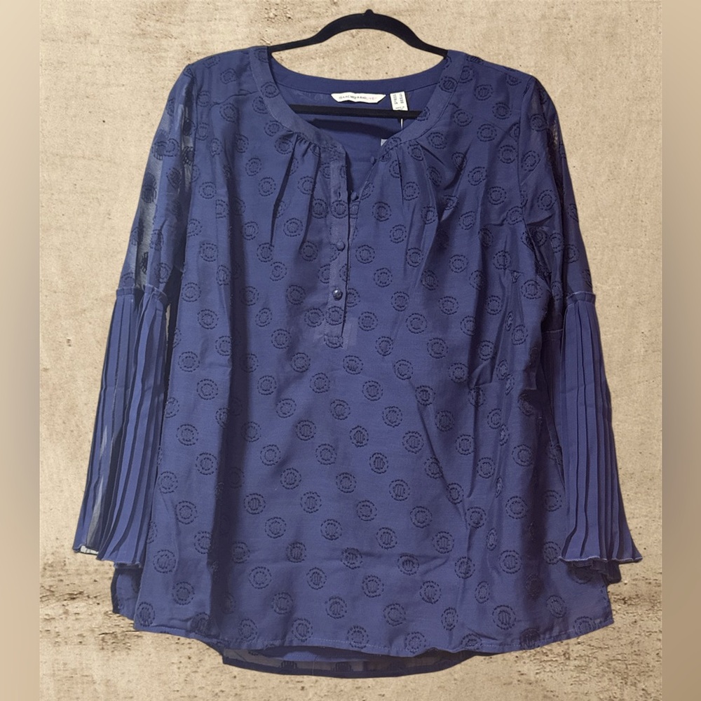 Women's Blue Blouse with Sheer Sleeves